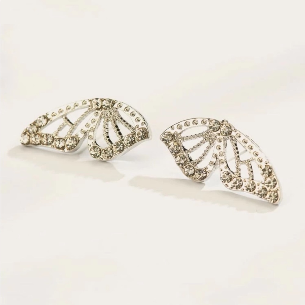 • Fiona • Rhinestone Butterfly Stud Earrings - Picture 2 of 4